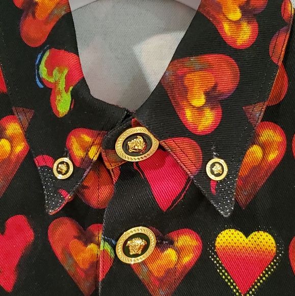 VERSACE Heart Print Denim Shirt with Crystal - Picture 2 of 8